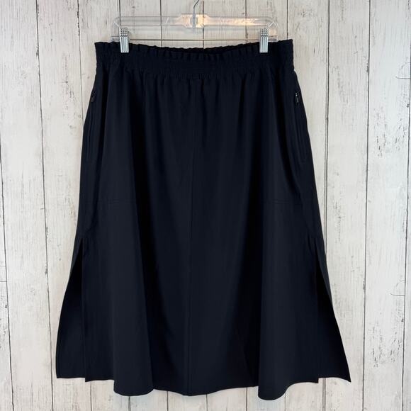 Athleta Black Savannah Midi Length Skirt UPF Paperbag Waist 798610 Size Large - Picture 4 of 12